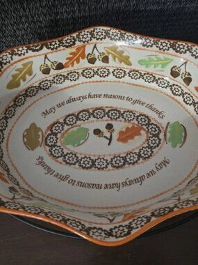 NEW Temptations 3 qt Fall Harvest Baking Dish + Lid + Wire Basket Give Thanks